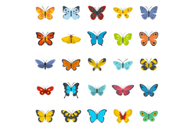 Butterfly icons set, flat style