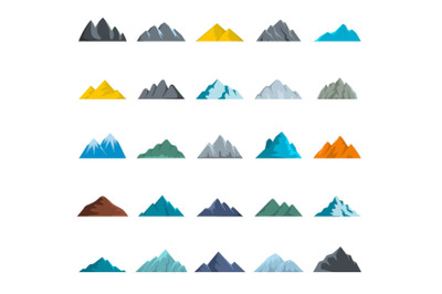 Mountain icons set, flat style