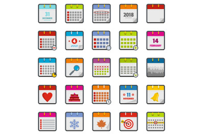 Calendar icons set, flat style