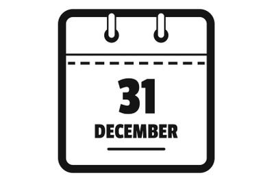 Calendar thirty first december icon, simple black style