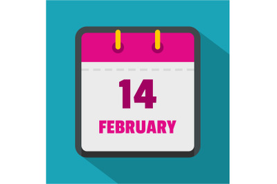 Calendar fourteenth february icon, flat style