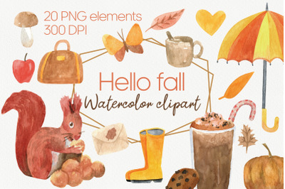 Hello fall PNG watercolor clipart