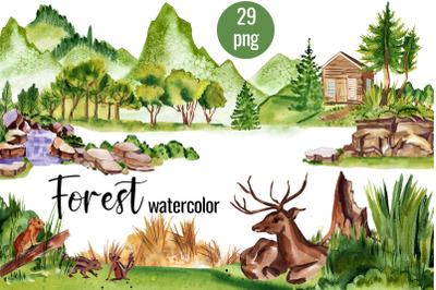 Watercolor Forest tree Clipart