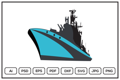 Military ship, cruiser, naval ship, warship design illustration