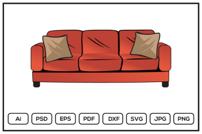 Red couch or sofa design illustration