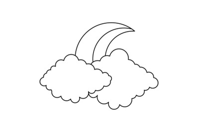 Moon and cloud icon, outline style.