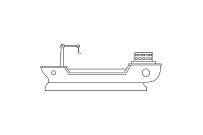 Boat with crane icon, outline style.