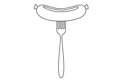Sausage in fork icon, outline style.
