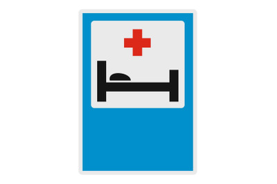 Hospital bed and medical cross icon, flat style.