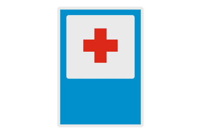 Medical red cross icon, flat style.