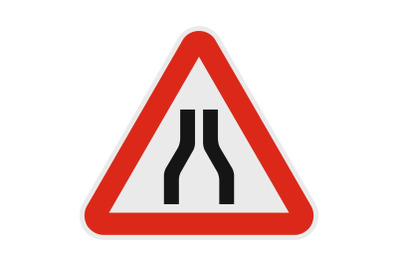 Narrowing of the road icon, flat style.