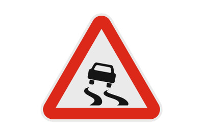 Car on dangerous road icon, flat style.