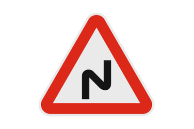 Dangerous turn left icon, flat style.