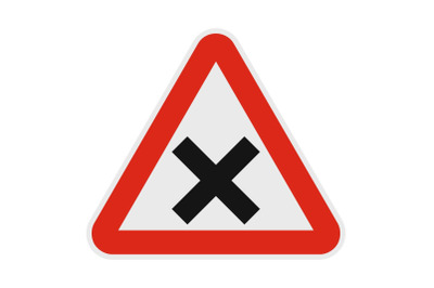 Warning of intersection road icon, flat style.