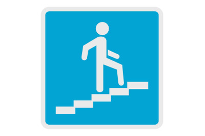 Man climbing the stairway icon, flat style.