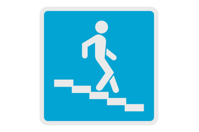 Man descending the stairway icon, flat style.