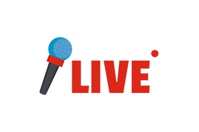 Live microphone icon, flat style.