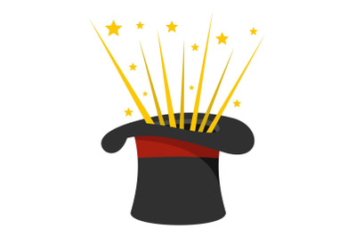 Hat and firework icon, cartoon style.