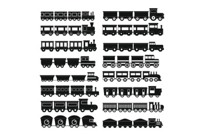 Train toy children icons set, simple style