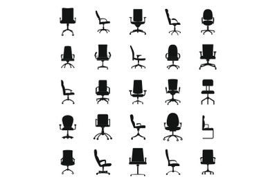 Office chair icons set, simple style