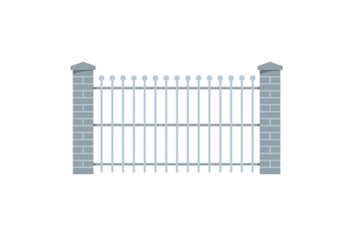 Brick and metal fence icon, flat style.