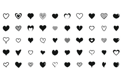 Heart shapes icons set, simple style