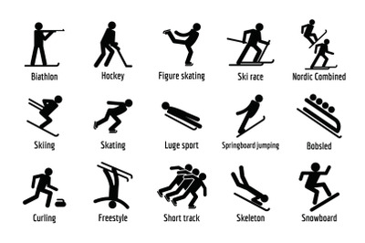 Winter sport symbols icons set, simple style