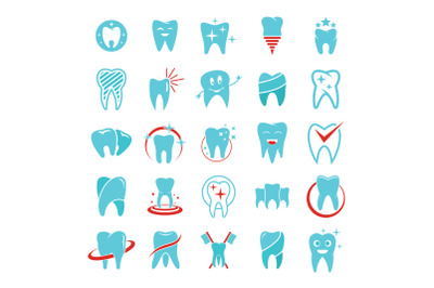 Tooth dental care logo icons set, flat style