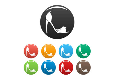 Woman shoes icons set collection circle