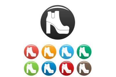 Woman shoes icons set collection circle