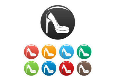 Woman shoes icons set collection circle