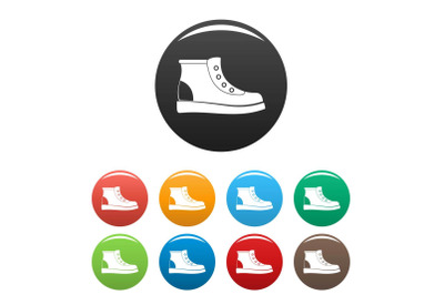 Hiking boots icons set collection circle