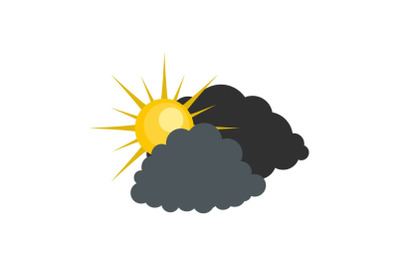 Dark cloudy sun icon, flat style