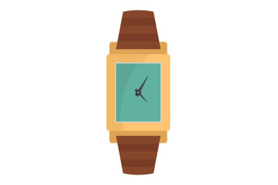 Wristwatch wood icon, flat style