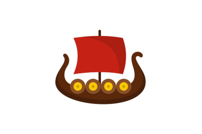 Ship viking icon, flat style