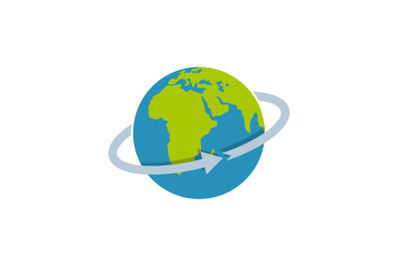 Flight around world icon, flat style.