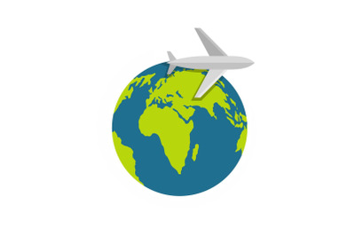 Plane on earth icon, flat style.