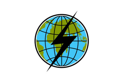 Lightning on earth icon, flat style.