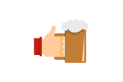 Beer in hand icon, flat style.