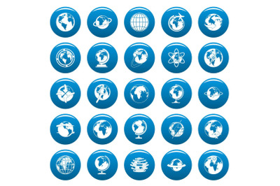 Globe Earth vector icons set blue, simple style