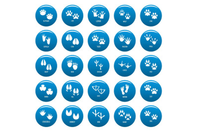 Animal footprint vector icons set blue, simple style