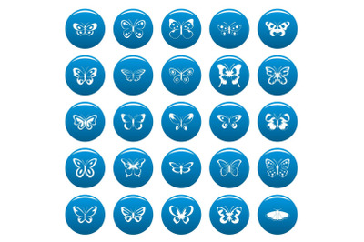 Butterfly vector icons set blue, simple style