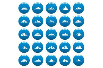Mountain vector icons set blue, simple style