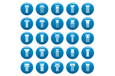 Ancient columns vector icons set blue, simple style