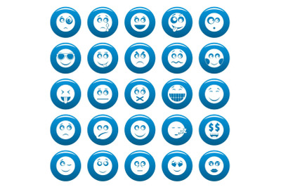 Smile vector icon set blue, simple style