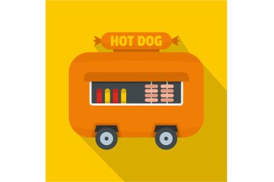 Hot dog shop trailer icon, flat style.