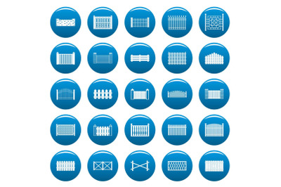 Fence vector icons set blue, simple style