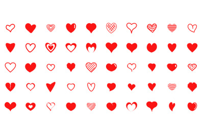 Design red heart vector shapes icons set, simple style