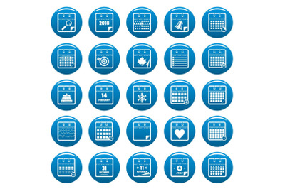 Calendar vector icons set blue, simple style