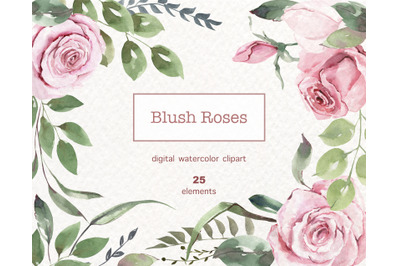 Pink Roses Clipart. Dusty Light Pink Floral clipart. Cream Blush Pink
